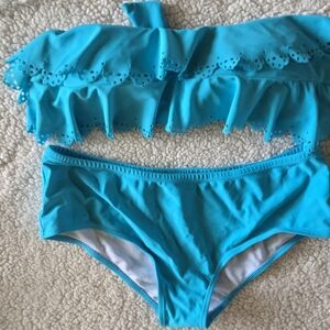 Blue Ruffled Bikini Set Swimwear Girls Size Medium Size 8